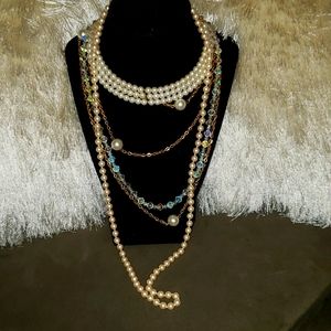 Bundle of Vintage Luxury Crystals, Pearls, and Gold Necklaces 💕